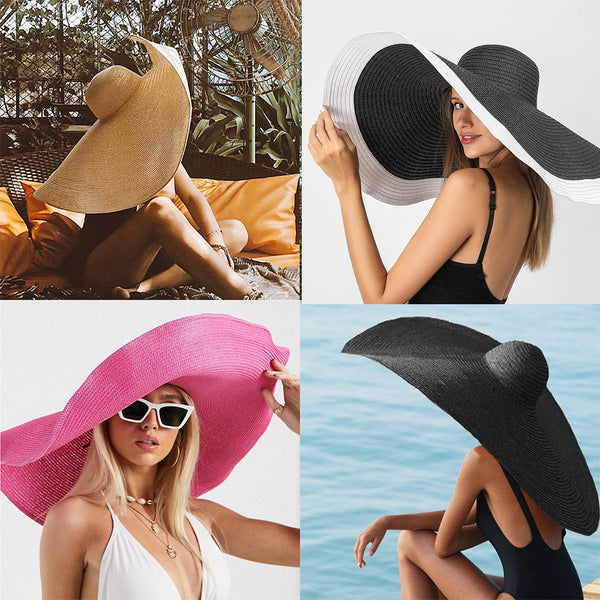 Women Summer Sun Protection Straw Hat Beach Oversized Brim Big