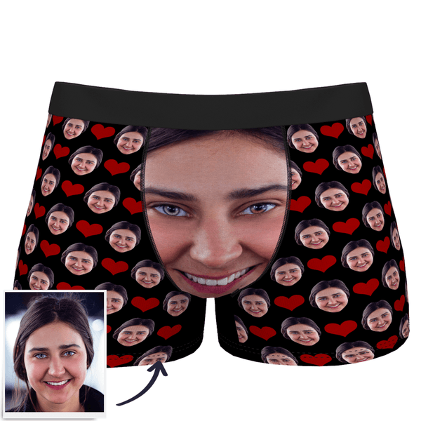 Custom Face on Boxer Shorts Personalised Photo Pants with Love Heart