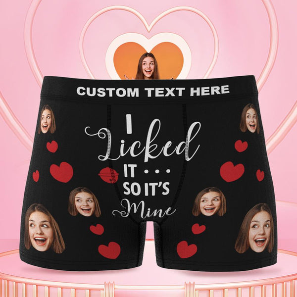 Men's Customized I Licked It So Its Mine Boxers Boxer Personalised Photo  Boxer Valentine's Day Gifts - MakePhotoPuzzleUK